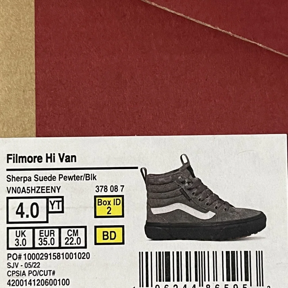 Vans Filmore Youth Boys Suede‎ High-Top Lined Shoes Size 4 Gray Water Resistant